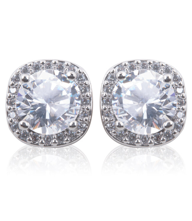 Amanda Blu Ice Blu Square Halo Stud Earrings - Silver