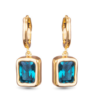 Amanda Blu Huggie with Blue Emerald Cut CZ Earrings -  Gold