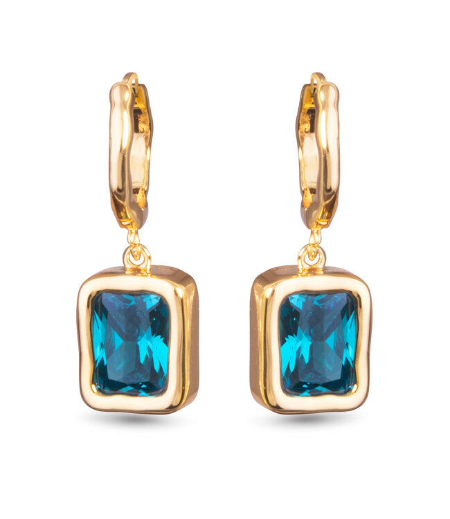 Amanda Blu Huggie with Blue Emerald Cut CZ Earrings -  Gold