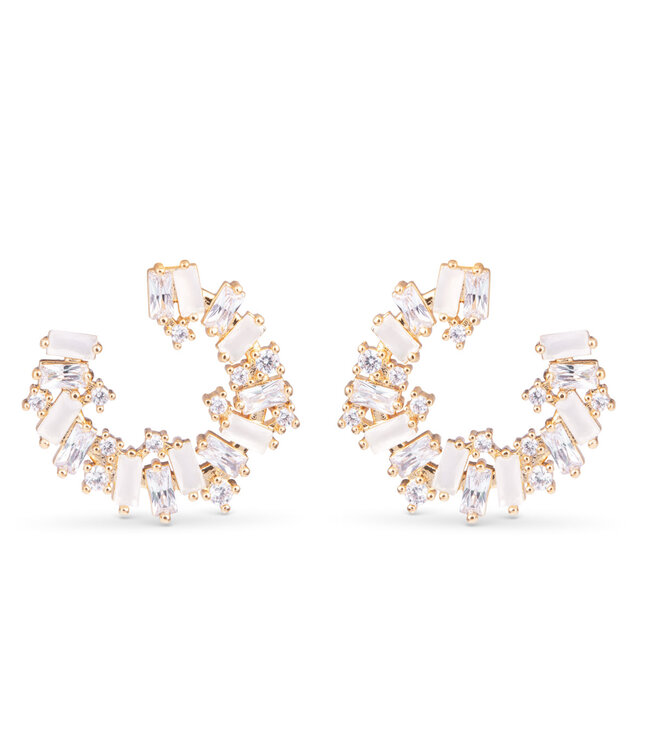 Amanda Blu Opaque and Clear CZ Open Circle Earrings -  Gold
