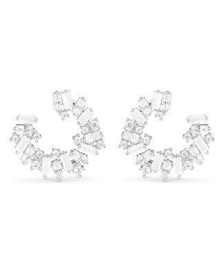 Amanda Blu Opaque and Clear CZ Open Circle Earrings -  Silver