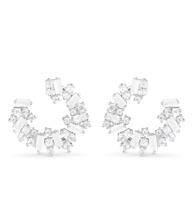 Amanda Blu Opaque and Clear CZ Open Circle Earrings -  Silver