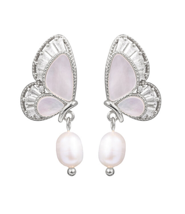 Amanda Blu Fancy CZ Pearl MOP Bufferfly Earrings Silver