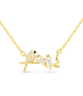 Amanda Blu Gold CZ Three Birds on a Branch Necklace
