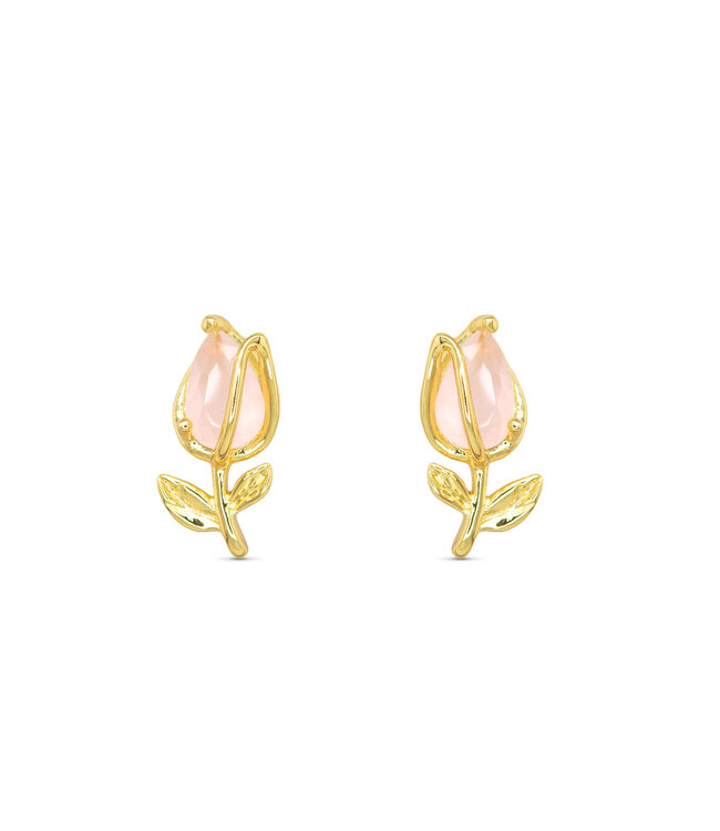 Amanda Blu Gold CZ Pink Rose Earrings
