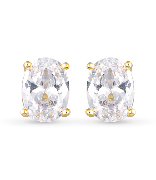 Amanda Blu CZ Oval Stud Earrings Gold