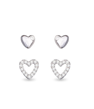 Amanda Blu Mini Heart and CZ Open Heart Duo Earrings Silver