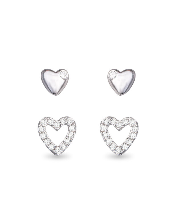Amanda Blu Mini Heart and CZ Open Heart Duo Earrings Silver