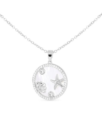 Amanda Blu Silver CZ & MOP Coastal Disk Necklace