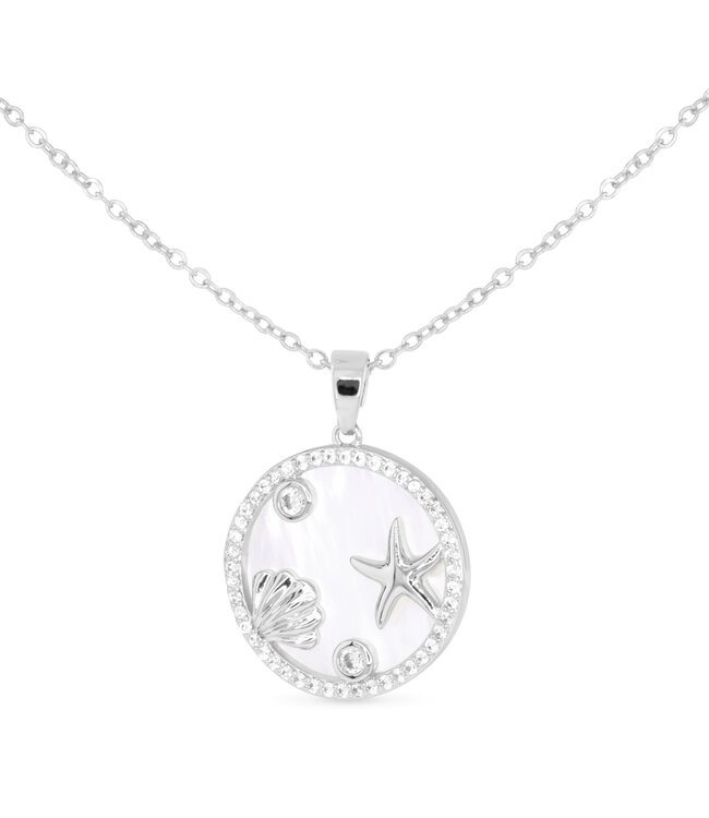 Amanda Blu Silver CZ & MOP Coastal Disk Necklace