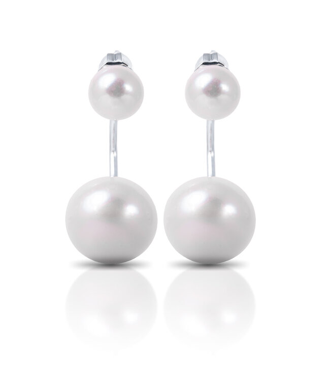 Amanda Blu Pearl Earrings with Pearl Drop Jacket - Natural White - Silver