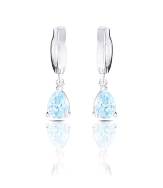 Amanda Blu Silver Aquamarine CZ Pear Drop Huggie Earrings