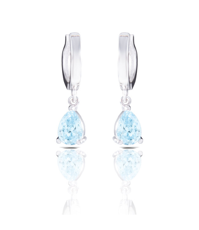 Amanda Blu Silver Aquamarine CZ Pear Drop Huggie Earrings