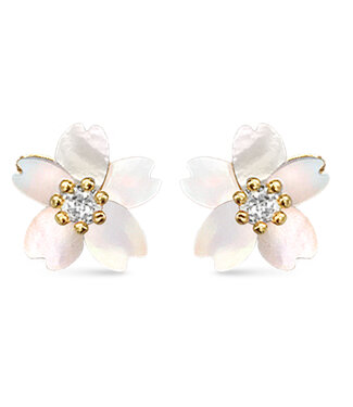 Amanda Blu Mother of Pearl Petal Earrings with CZ Crystals - Gold
