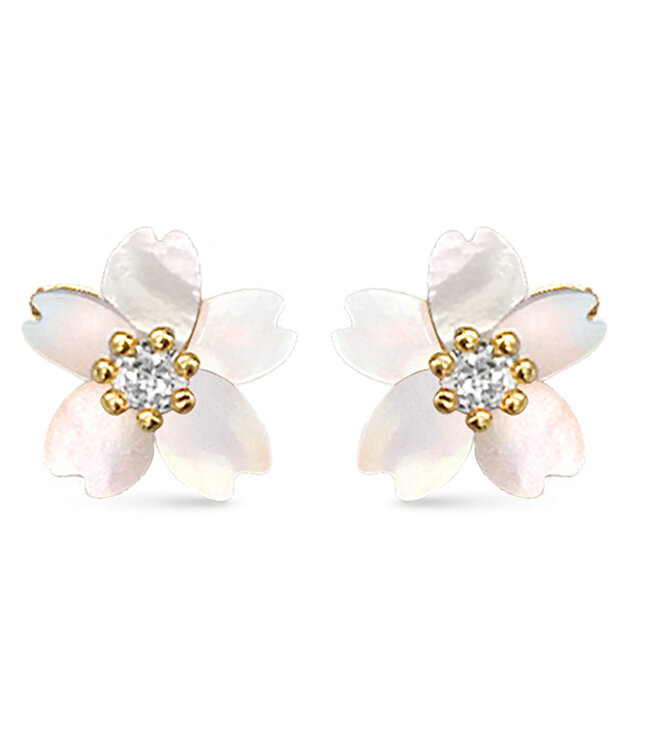 Amanda Blu Mother of Pearl Petal Earrings with CZ Crystals - Gold