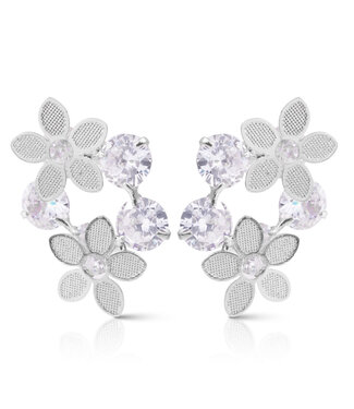 Amanda Blu Ice Blu Double Flowers with Crystals Earrings - Silver