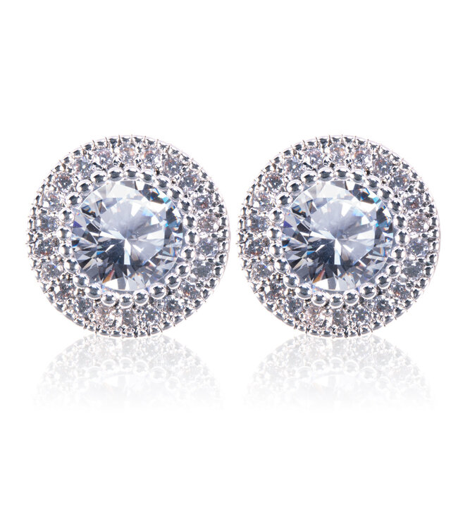 Amanda Blu Ice Blu Round Halo Stud Earrings - Silver