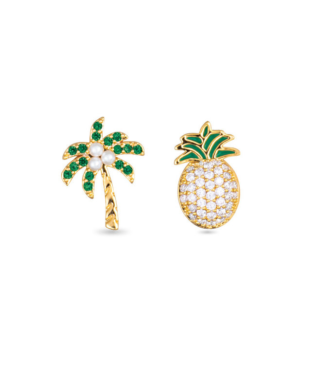 Amanda Blu Pineapple and Palm Tree CZ Post Earrings -  Gold