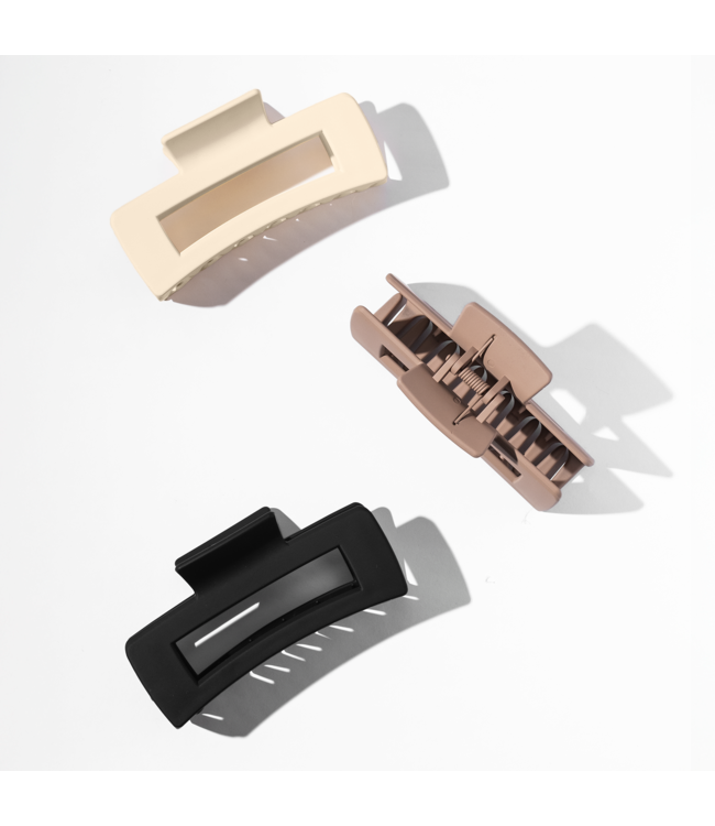 Ellie Rose 3 Pack Rectangular Claw Clips Neutrals