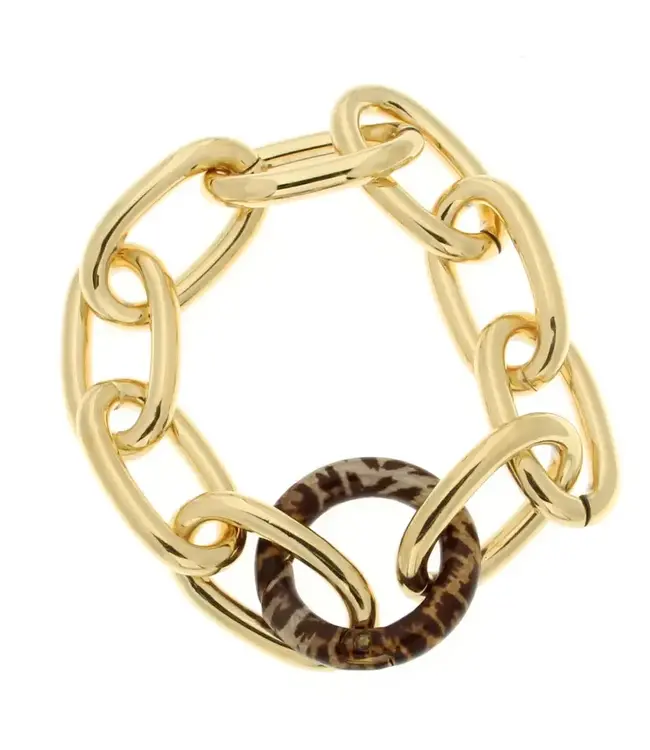 Bronzoro 8.25" Gold Plated Oval Link W/Enameled Round Clasp