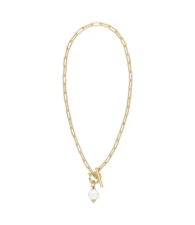 Bronzoro Link Necklace with Toggle & Pearl Drop