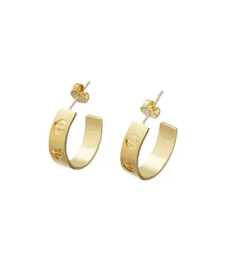 Bronzoro Gold Plated Screw Motif 1/2 Hoop Stud Earrings