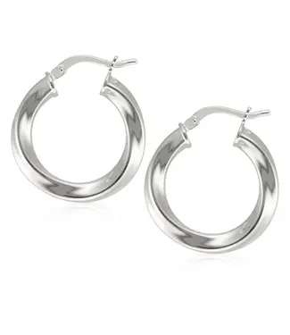 Bronzoro 30mm Twisted Round Hoop Earrings Silver