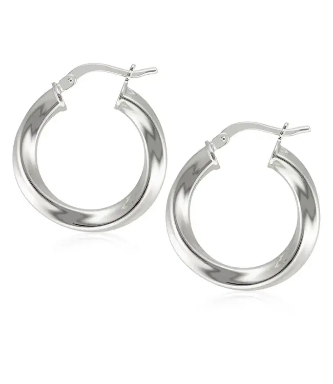 Bronzoro 30mm Twisted Round Hoop Earrings Silver