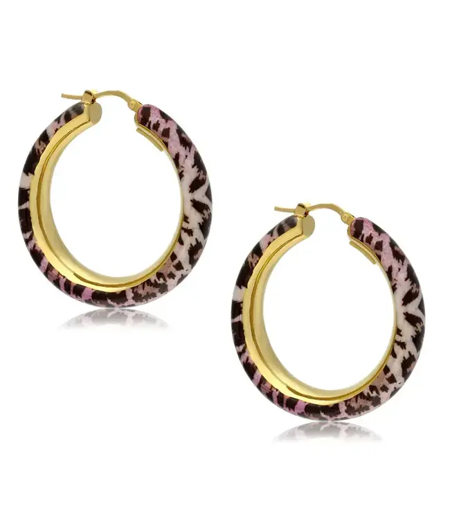 Bronzoro Electroform Round Hoop with Leopard Enameling