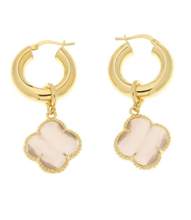 Bronzoro 5X22mm Hoop Earrings With Removable Soft Pink Crystal Flower