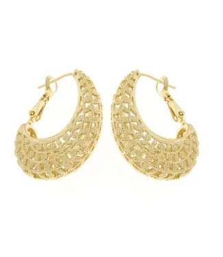 Bronzoro Filigree Diamond Cut Hoop W/Euro Lever Back 32 X 26mm