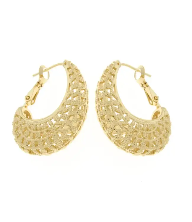 Bronzoro Filigree Diamond Cut Hoop W/Euro Lever Back 32 X 26mm