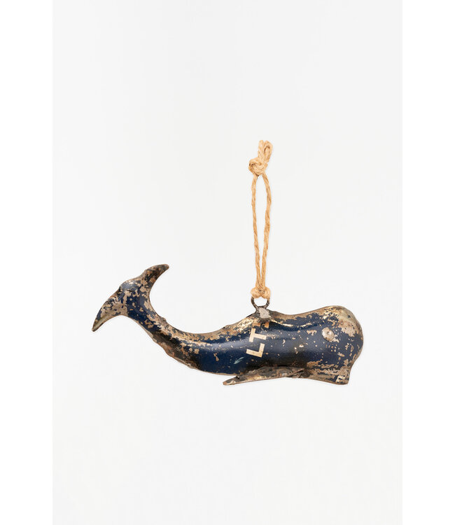 Batela USA Inc Recycled Metal Whale Ornament Navy 5.9x1.9