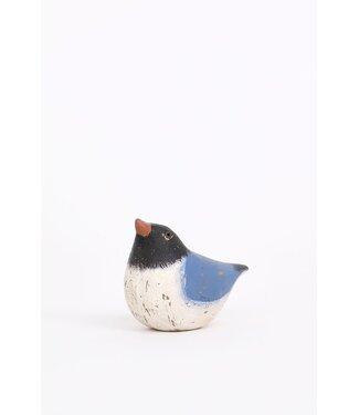 Batela USA Inc Sitting Bird Wood Small Blue White And 3.3x1.9x2.5