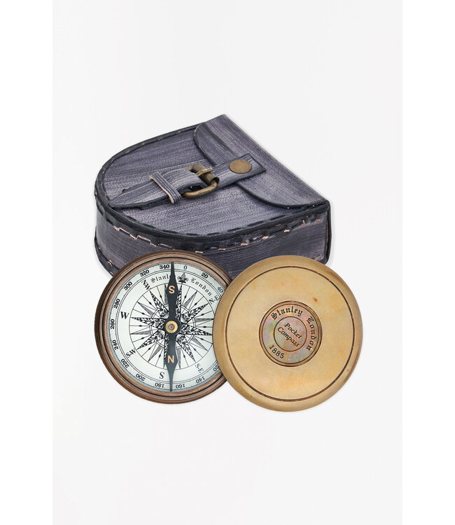 Batela USA Inc Compass With Lid & Leather Case Antiqued Brass