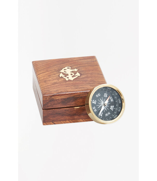 Batela USA Inc Compass With Black Face & Inlaid Wooden Box