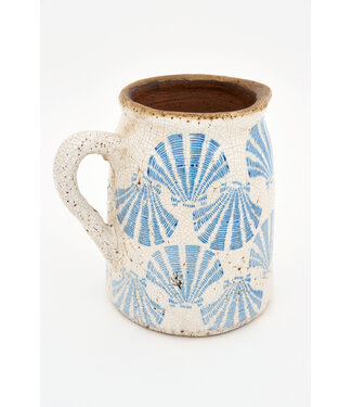 Batela USA Inc Crackled Shell Pitcher Ceramic Large Cream And Blue 6.7x5.1x6.5