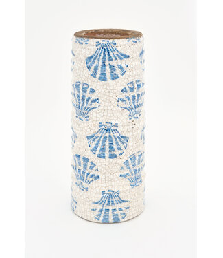 Batela USA Inc Crackled Shell Vase Ceramic Large Cream And Blue 4.3x9.8