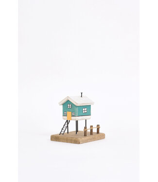 Batela USA Inc Fisherman'S Hut Wood Seafoam & Yellow 5.1x6.3x6.7