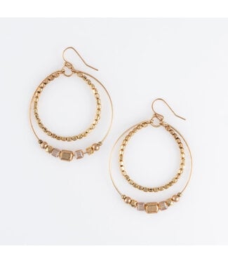 Howards Beaded Two Hoop With Pearl Fish Hook Earring Gold