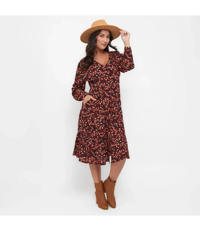 Howards Tiered Long Sleeve Dress With Buttons