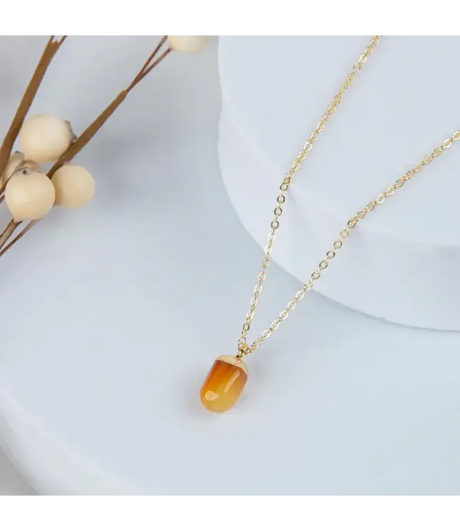 Howards Harlowe 18k Gold Genuine Carnelian Pendant Necklace 16"