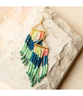 Howards Irie Seed Bead Chandelier Earrings Multi Color Green