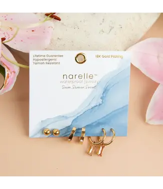 Howards Narelle Waterproof Charm Hoop Earring Trio Gold