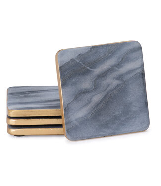 Highland Home Square Gray Marble Coasters With Gold Edge X