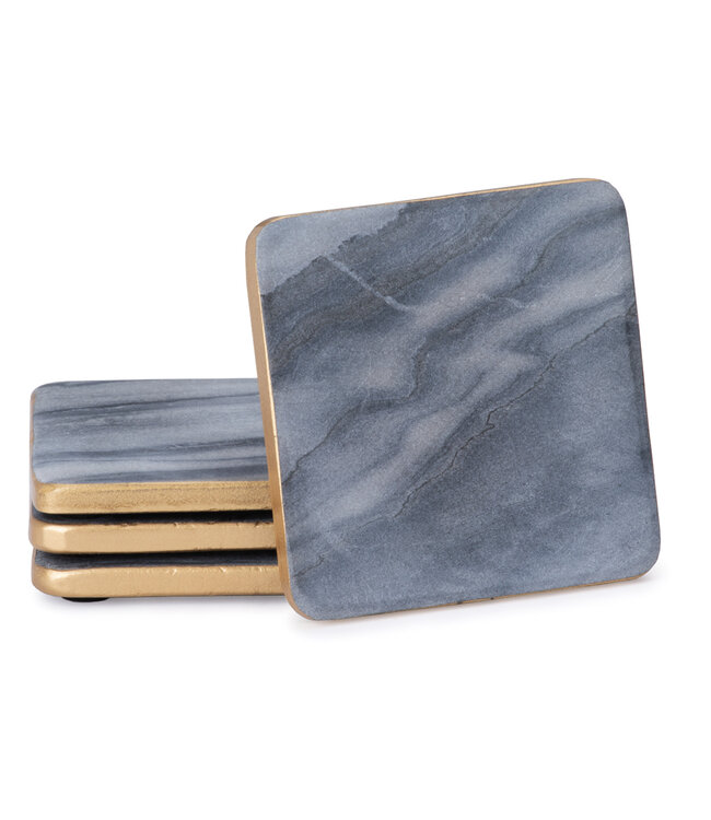 Highland Home Square Gray Marble Coasters With Gold Edge X