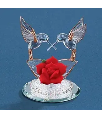 Glass Baron Hummingbirds With Red Rose