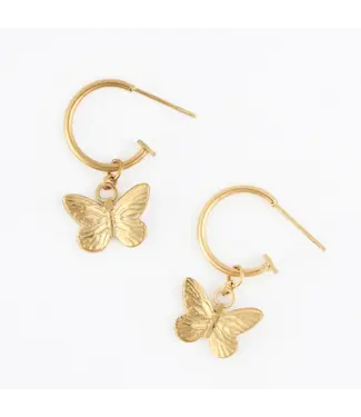 Howards Narelle Waterproof Butterfly Charm C Hoop Earrings Gold