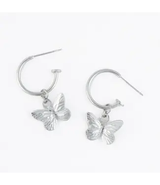 Howards Narelle Waterproof Butterfly Charm C Hoop Earrings Silver