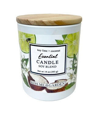 Kiss Me In The Garden Key Lime & Coconut Label style ESSENTIAL DESIGN 14 oz Soy Candle natural cap